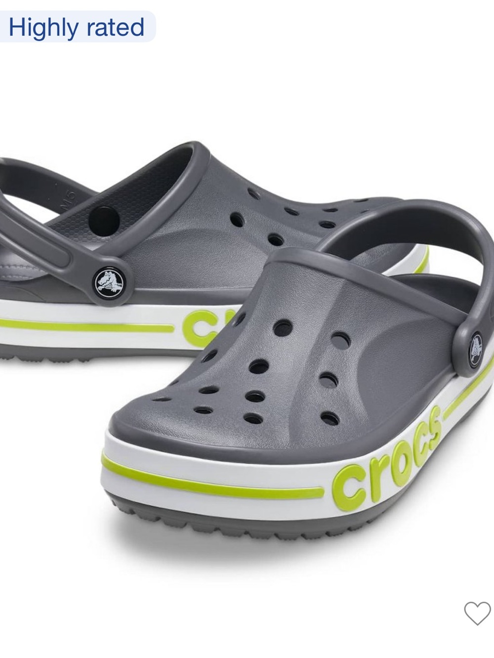 CROCS Kids Gray Bayaband Clogs with Lime Trim 12